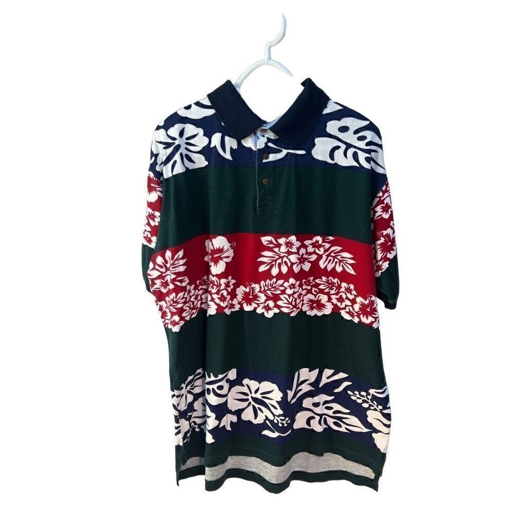 Vintage Navy blue 100 cotton short sleeve polo Hawaiian shirt